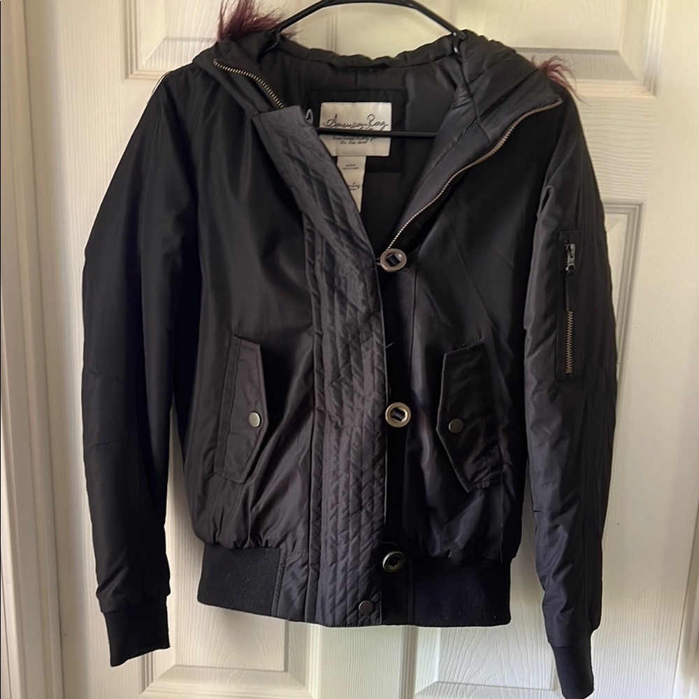 American Rag Black and Purple Bomber Jacket with Weather-Resistant Fabric